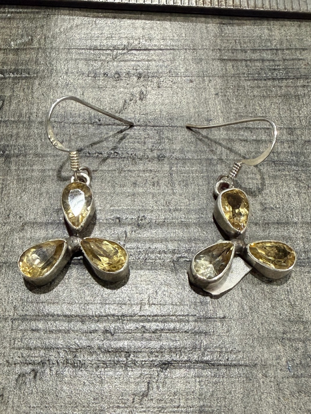 Sterling Silver Citrine Teardrop Dangle Earrings